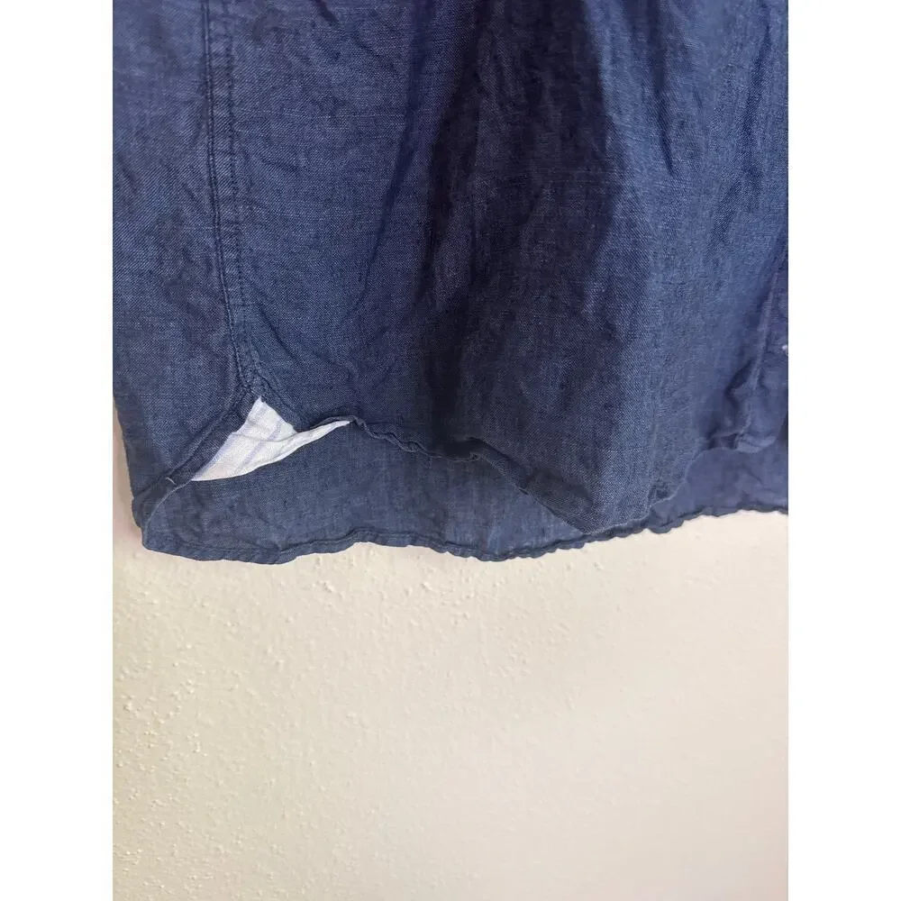 Hickey Freeman Men's Long Sleeve Dark Blue 100% Linen Button Up Shirt Size Large - Picture 6 of 10